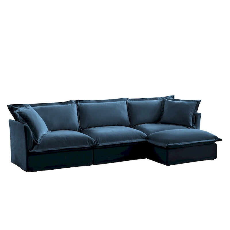 120  Chenille L-Shaped Sectional with Convertible Ottoman & 2 Pillows and 3-Seater Cloud Couch
