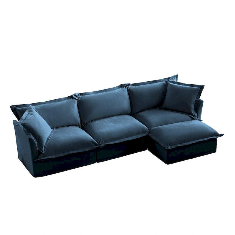 120  Chenille L-Shaped Sectional with Convertible Ottoman & 2 Pillows and 3-Seater Cloud Couch