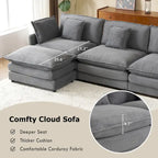 Sectional Sofa with Movable Ottoman Corduroy L-Shaped Upholstered Deep Seat Couch with Lumbar Pillows and Side Pockets