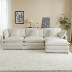Sectional Sofa with Movable Ottoman Corduroy L-Shaped Upholstered Deep Seat Couch with Lumbar Pillows and Side Pockets