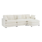Sectional Sofa with Movable Ottoman Corduroy L-Shaped Upholstered Deep Seat Couch with Lumbar Pillows and Side Pockets