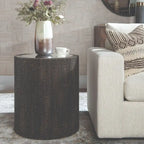Mirrored Top Drum End Accent Table - 25  - Black