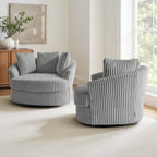 DREAMSIDEA 2 Set Recessed Arm Slipcovered Swivel Barrel Chair