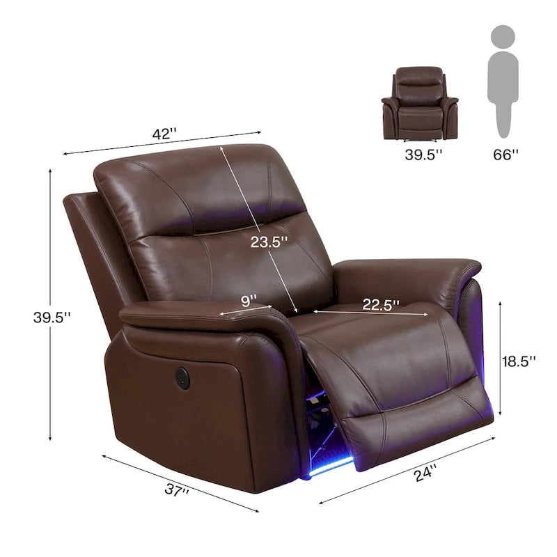 LED Breathing Leather 3-Piece Recliner Sofa Set for Living Room