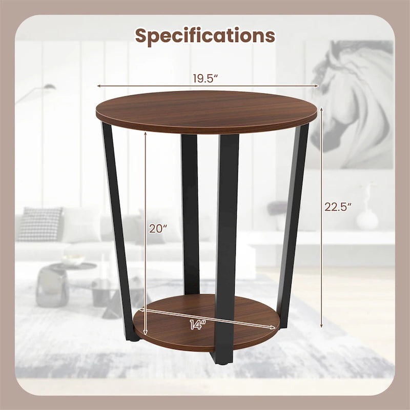 Gymax Industrial End Table Sofa Side Table Set ot 2 Nightstand w/