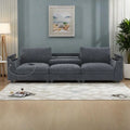 96  Chenille Smart Sectional Sofa with Bluetooth Speaker, Drop-Down Table & USB Charger and 3-Seater Cloud Couch