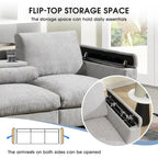 96  Chenille Smart Sectional Sofa with Bluetooth Speaker, Drop-Down Table & USB Charger and 3-Seater Cloud Couch
