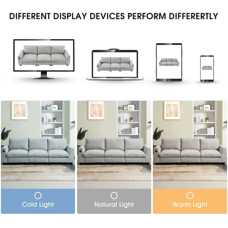 96  Chenille Smart Sectional Sofa with Bluetooth Speaker, Drop-Down Table & USB Charger and 3-Seater Cloud Couch