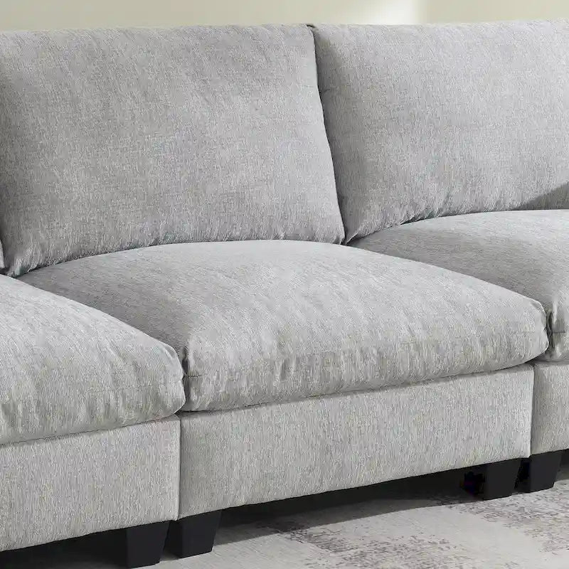 96  Chenille Smart Sectional Sofa with Bluetooth Speaker, Drop-Down Table & USB Charger and 3-Seater Cloud Couch