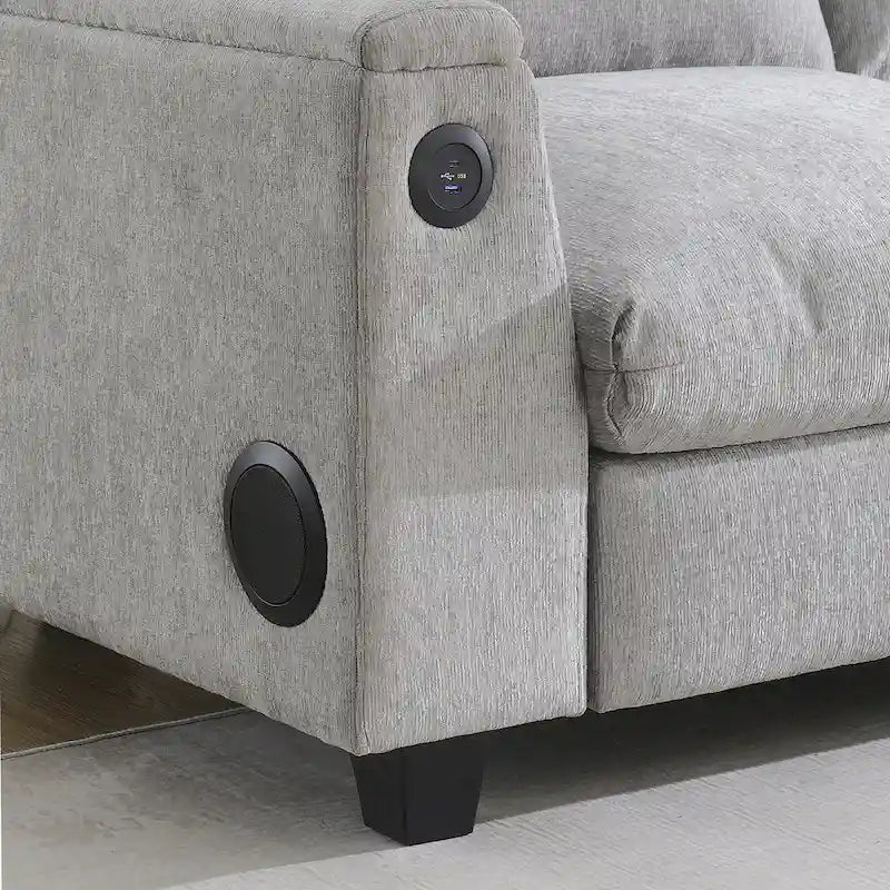 96  Chenille Smart Sectional Sofa with Bluetooth Speaker, Drop-Down Table & USB Charger and 3-Seater Cloud Couch