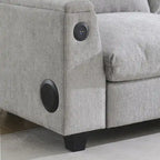 96  Chenille Smart Sectional Sofa with Bluetooth Speaker, Drop-Down Table & USB Charger and 3-Seater Cloud Couch