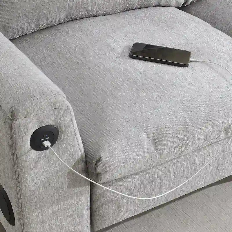 96  Chenille Smart Sectional Sofa with Bluetooth Speaker, Drop-Down Table & USB Charger and 3-Seater Cloud Couch