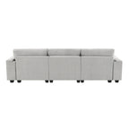 96  Chenille Smart Sectional Sofa with Bluetooth Speaker, Drop-Down Table & USB Charger and 3-Seater Cloud Couch