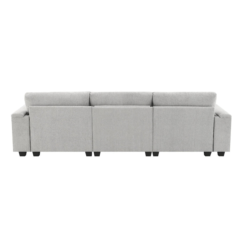 96  Chenille Smart Sectional Sofa with Bluetooth Speaker, Drop-Down Table & USB Charger and 3-Seater Cloud Couch