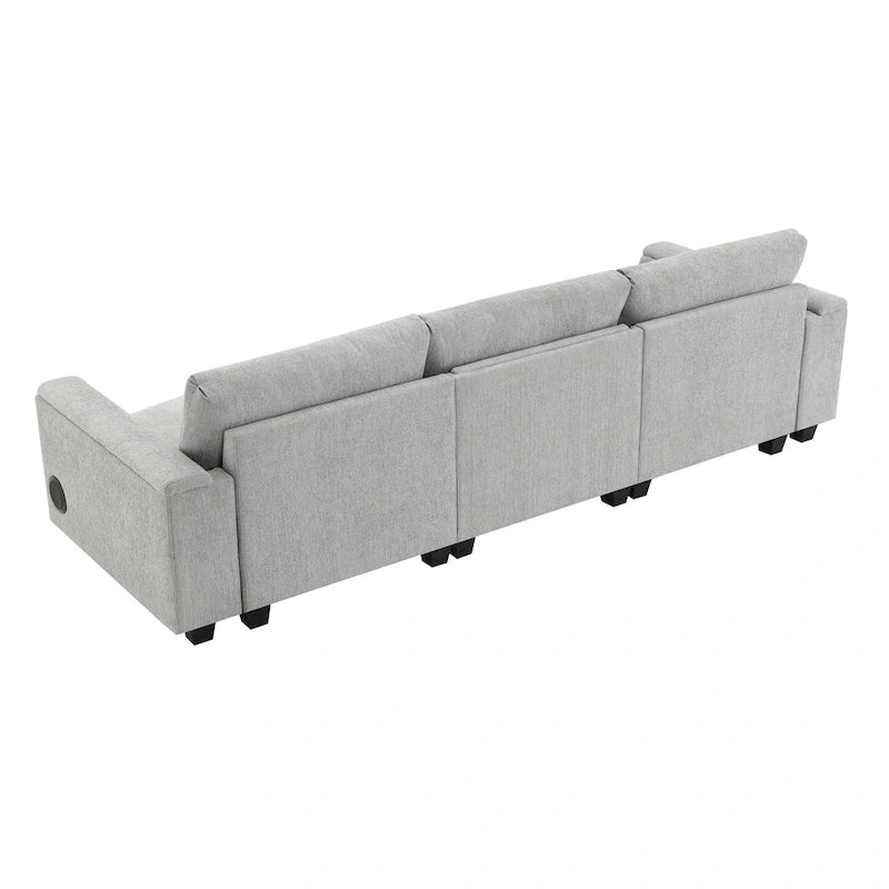 96  Chenille Smart Sectional Sofa with Bluetooth Speaker, Drop-Down Table & USB Charger and 3-Seater Cloud Couch