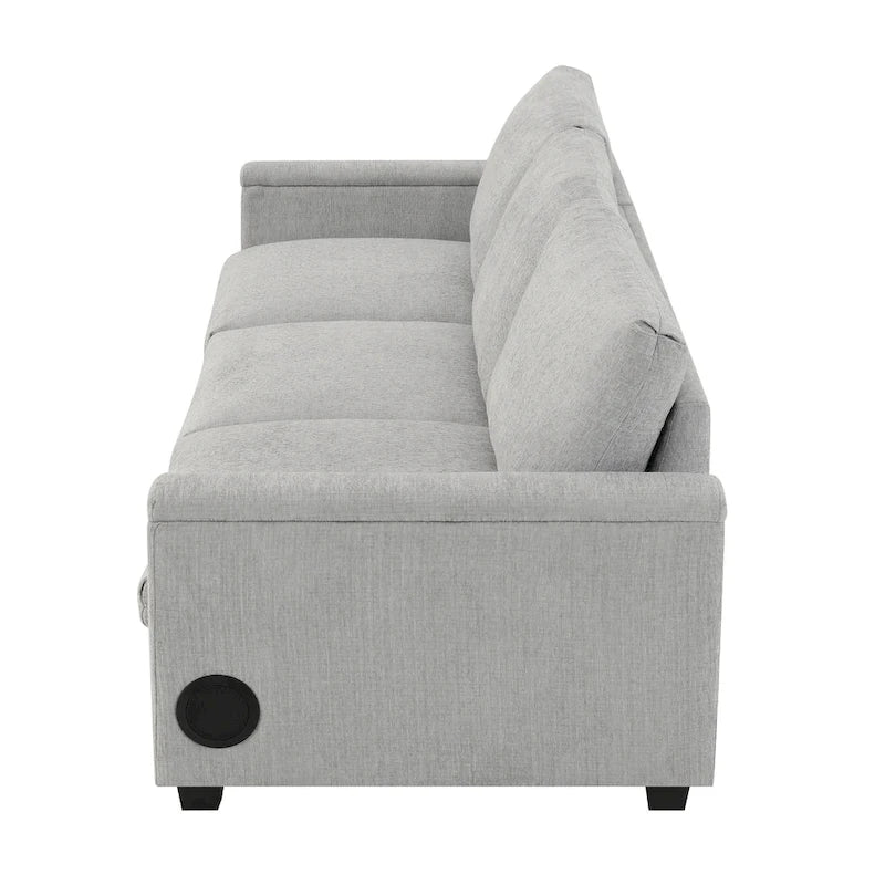96  Chenille Smart Sectional Sofa with Bluetooth Speaker, Drop-Down Table & USB Charger and 3-Seater Cloud Couch