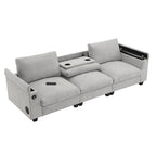 96  Chenille Smart Sectional Sofa with Bluetooth Speaker, Drop-Down Table & USB Charger and 3-Seater Cloud Couch