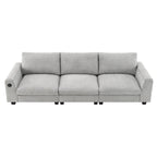 96  Chenille Smart Sectional Sofa with Bluetooth Speaker, Drop-Down Table & USB Charger and 3-Seater Cloud Couch