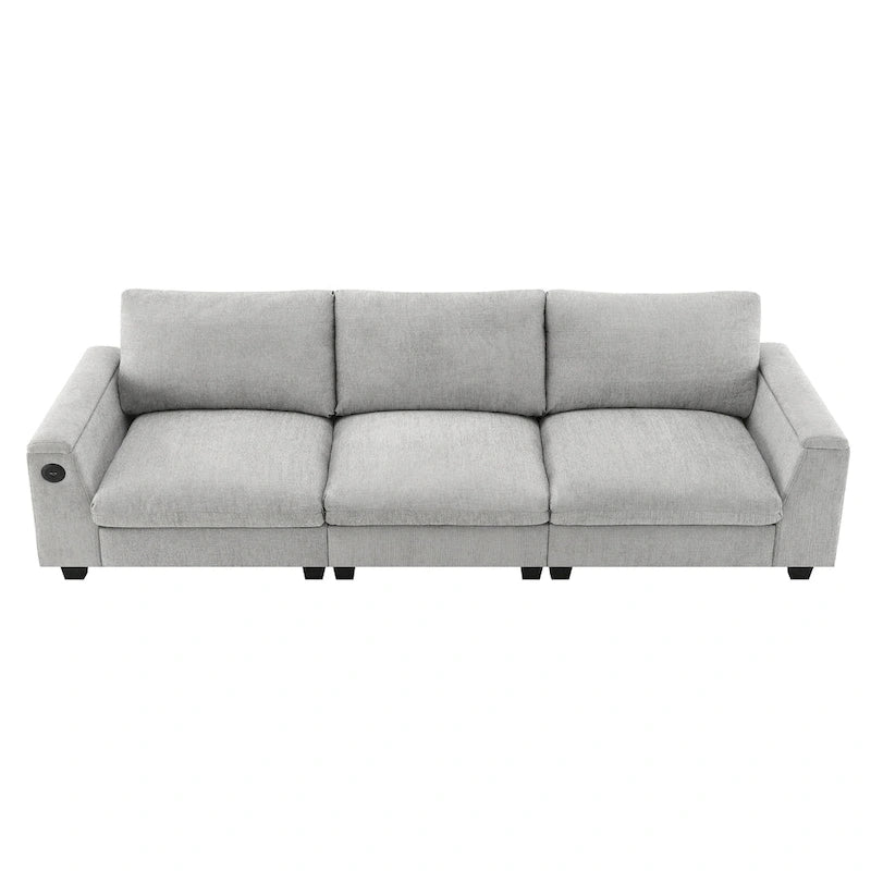 96  Chenille Smart Sectional Sofa with Bluetooth Speaker, Drop-Down Table & USB Charger and 3-Seater Cloud Couch