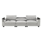96  Chenille Smart Sectional Sofa with Bluetooth Speaker, Drop-Down Table & USB Charger and 3-Seater Cloud Couch