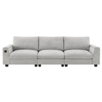 96  Chenille Smart Sectional Sofa with Bluetooth Speaker, Drop-Down Table & USB Charger and 3-Seater Cloud Couch