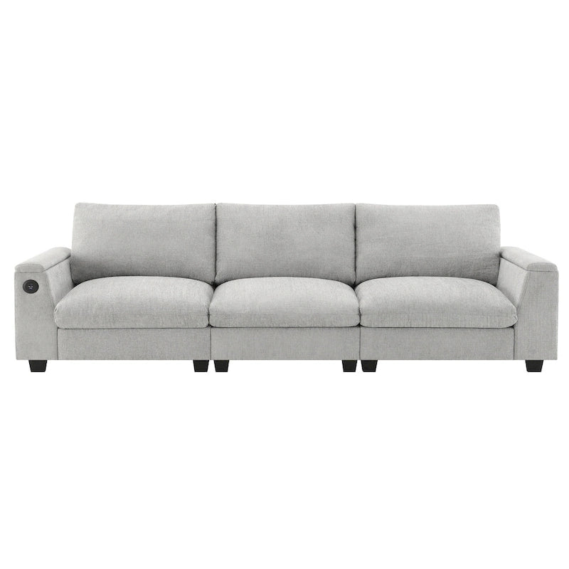 96  Chenille Smart Sectional Sofa with Bluetooth Speaker, Drop-Down Table & USB Charger and 3-Seater Cloud Couch