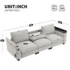 96  Chenille Smart Sectional Sofa with Bluetooth Speaker, Drop-Down Table & USB Charger and 3-Seater Cloud Couch