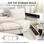 96  Chenille Smart Sectional Sofa with Bluetooth Speaker, Drop-Down Table & USB Charger and 3-Seater Cloud Couch