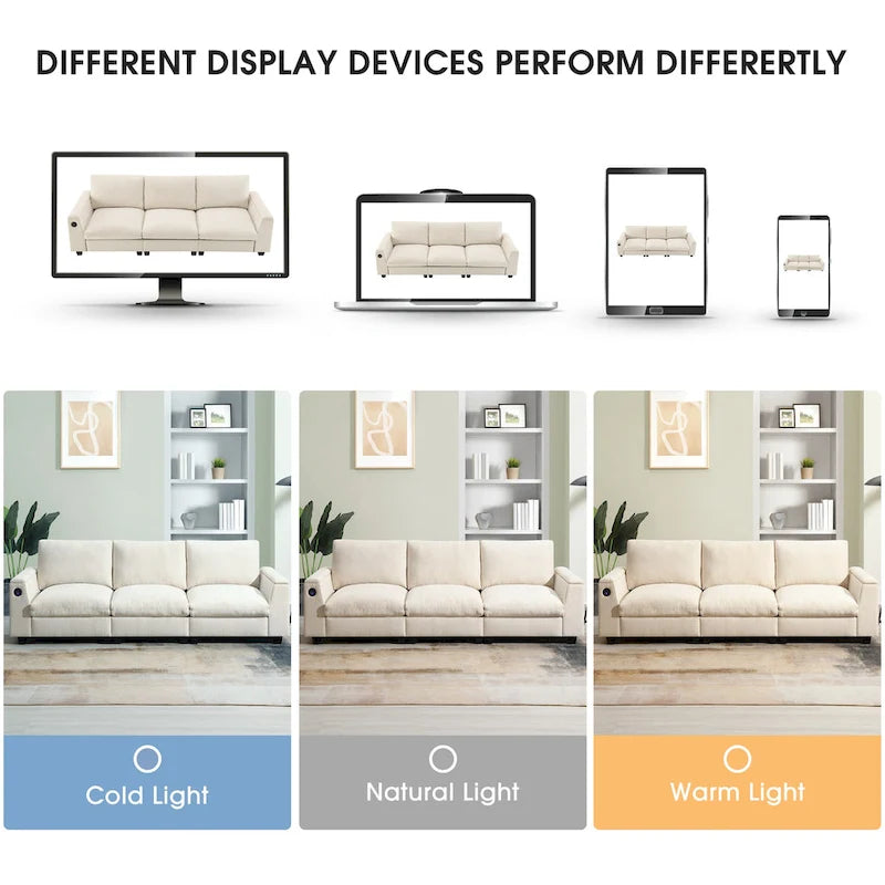 96  Chenille Smart Sectional Sofa with Bluetooth Speaker, Drop-Down Table & USB Charger and 3-Seater Cloud Couch