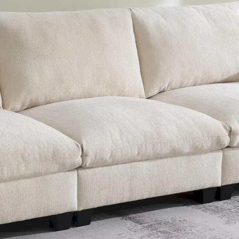 96  Chenille Smart Sectional Sofa with Bluetooth Speaker, Drop-Down Table & USB Charger and 3-Seater Cloud Couch