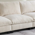 96  Chenille Smart Sectional Sofa with Bluetooth Speaker, Drop-Down Table & USB Charger and 3-Seater Cloud Couch