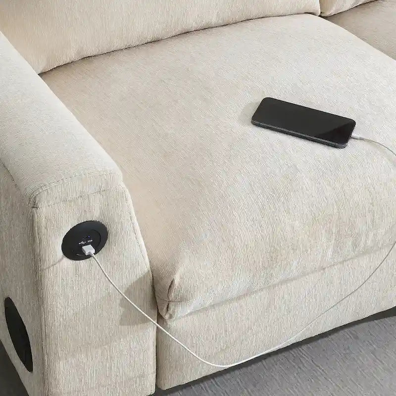 96  Chenille Smart Sectional Sofa with Bluetooth Speaker, Drop-Down Table & USB Charger and 3-Seater Cloud Couch
