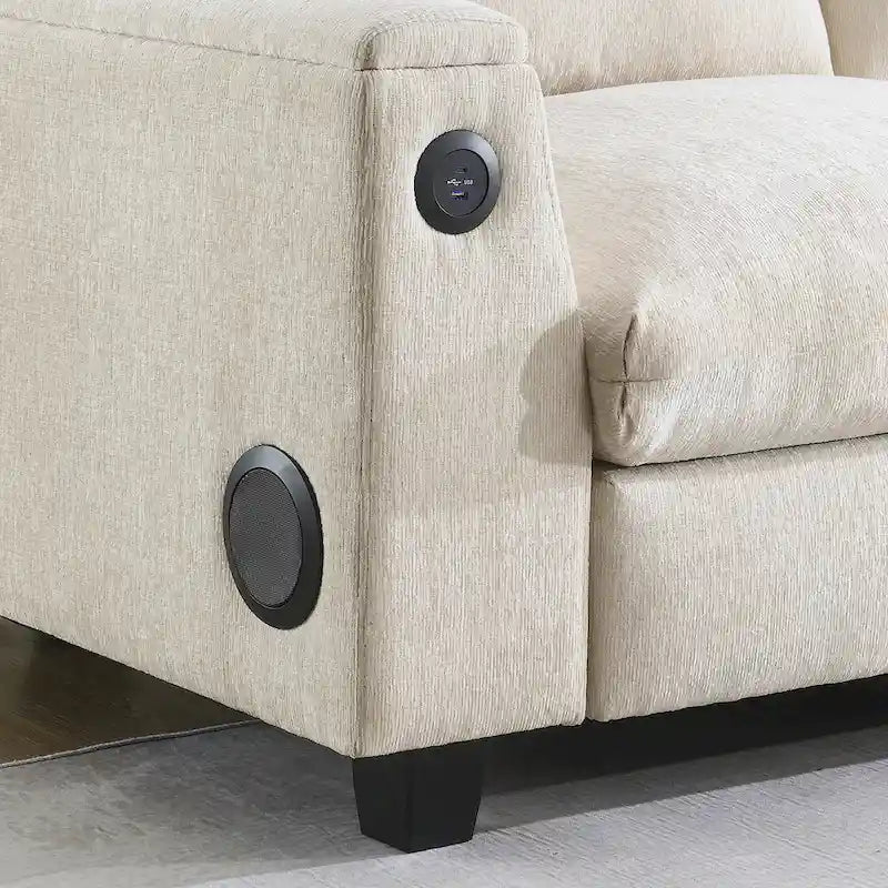 96  Chenille Smart Sectional Sofa with Bluetooth Speaker, Drop-Down Table & USB Charger and 3-Seater Cloud Couch