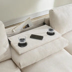 96  Chenille Smart Sectional Sofa with Bluetooth Speaker, Drop-Down Table & USB Charger and 3-Seater Cloud Couch