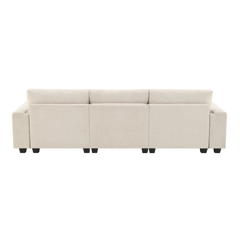 96  Chenille Smart Sectional Sofa with Bluetooth Speaker, Drop-Down Table & USB Charger and 3-Seater Cloud Couch