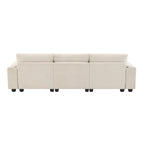 96  Chenille Smart Sectional Sofa with Bluetooth Speaker, Drop-Down Table & USB Charger and 3-Seater Cloud Couch
