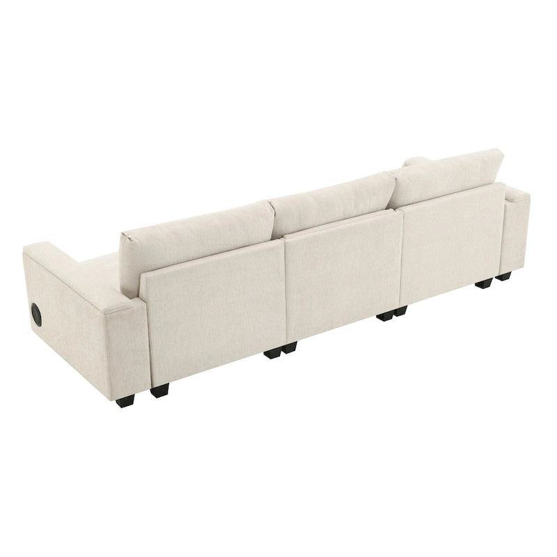 96  Chenille Smart Sectional Sofa with Bluetooth Speaker, Drop-Down Table & USB Charger and 3-Seater Cloud Couch