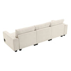 96  Chenille Smart Sectional Sofa with Bluetooth Speaker, Drop-Down Table & USB Charger and 3-Seater Cloud Couch