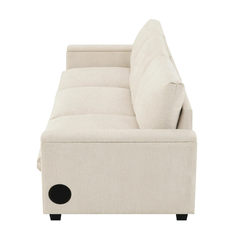 96  Chenille Smart Sectional Sofa with Bluetooth Speaker, Drop-Down Table & USB Charger and 3-Seater Cloud Couch