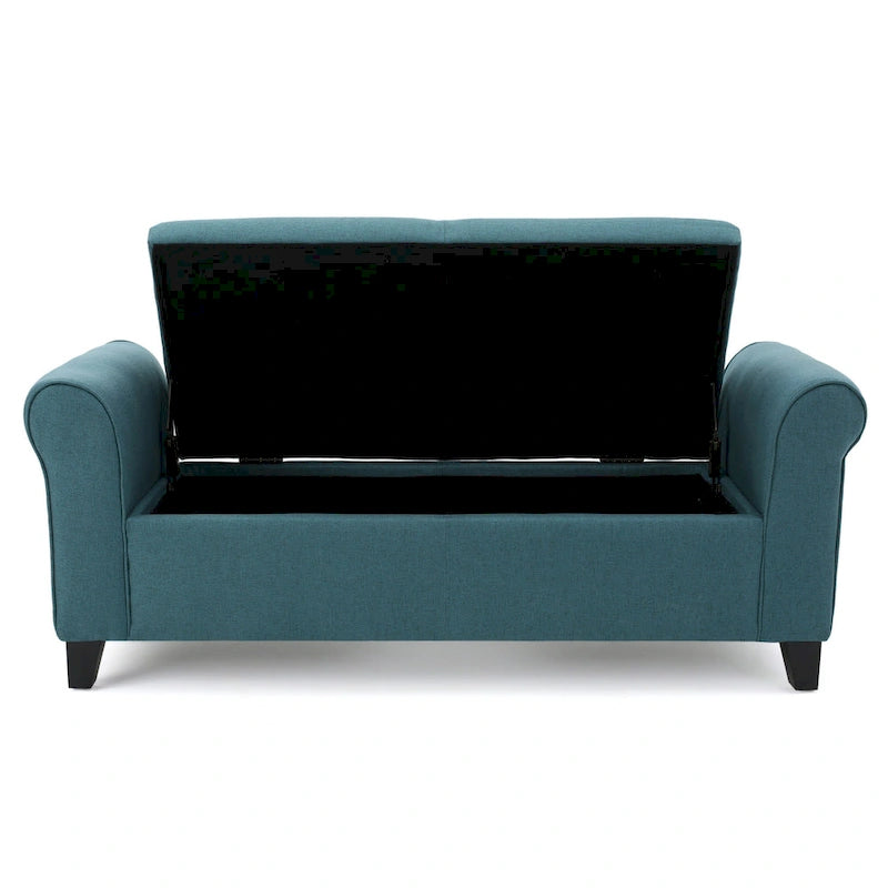 Shawn Storage Bench, 50 Inch, Rolled Arms, Solid Wood, Dark Teal Blue