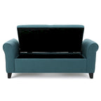 Shawn Storage Bench, 50 Inch, Rolled Arms, Solid Wood, Dark Teal Blue