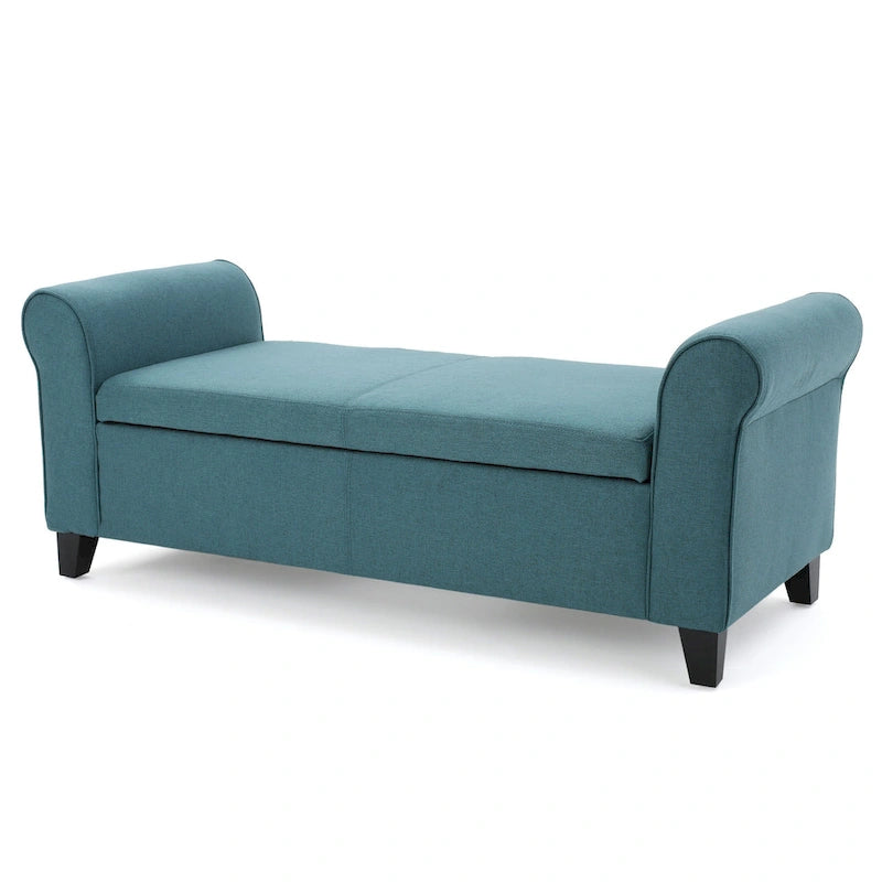 Shawn Storage Bench, 50 Inch, Rolled Arms, Solid Wood, Dark Teal Blue