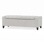 Liani Storage Ottoman Bench, Light Gray Fabric, Tufted Top, 51 Inch