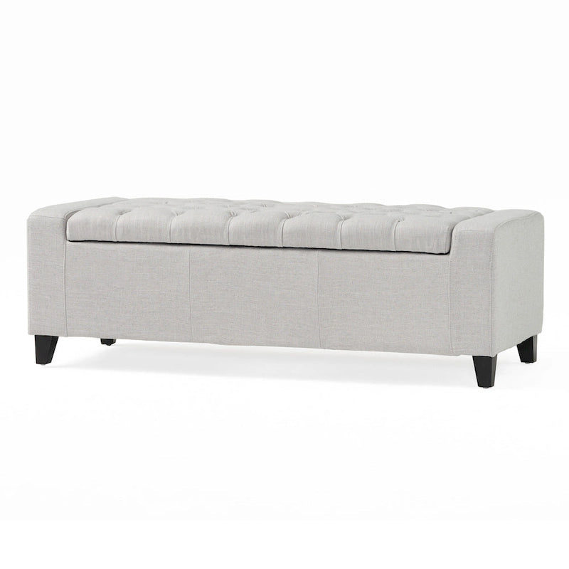 Liani Storage Ottoman Bench, Light Gray Fabric, Tufted Top, 51 Inch