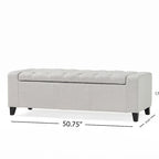 Liani Storage Ottoman Bench, Light Gray Fabric, Tufted Top, 51 Inch