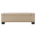 Abigail Storage Ottoman Bench, Nailhead Trim, Wheat Fabric, 51 Inch