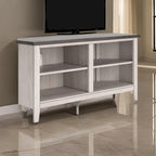 Elia Corner TV Media Console, 4 Shelves, Gray, Rustic White, 48 Inch