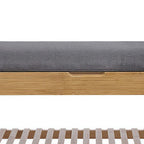 Mindy Shoe Storage Bench, Gray Polyester Seat, Walnut Brown Bamboo, 36 Inch