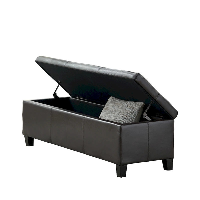 Elias Storage Ottoman Bench, Detailed Brown Faux Leather, 51 Inch