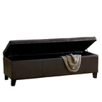 Elias Storage Ottoman Bench, Detailed Brown Faux Leather, 51 Inch